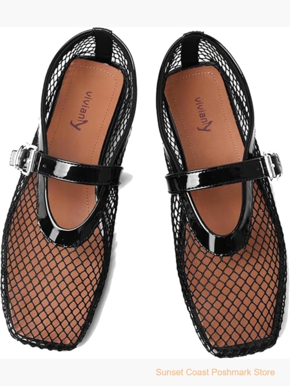 Mesh Ballet Flats Square Toe Buckle Strap Mary Jane Shoes
